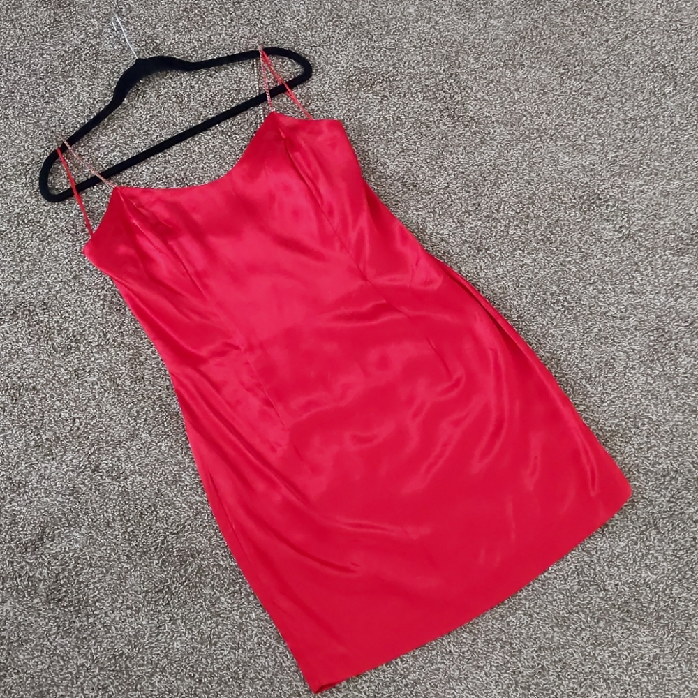NWT/RARE! Vintage Jessica McClintock Red Satin Mini Dress w/Gem Straps, Size 12
